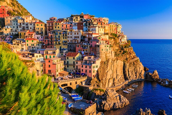 Manarola village at sunset. Cinque Terre National Park, Liguria Italy.