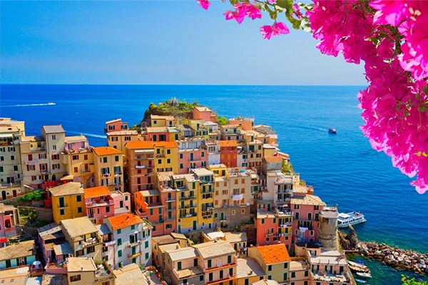 Panoramic view of colorful Village Manarola in Cinque Terre, Liguria, Italy