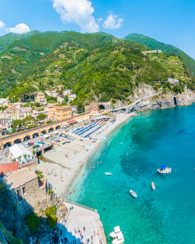 Aerial view of Monterosso al Mare, a coastal village in Cinque Terre, Italy