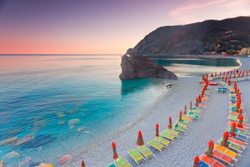 Panoramic view of colorful Village Monterosso al Mare in Cinque Terre, Liguria, Italy